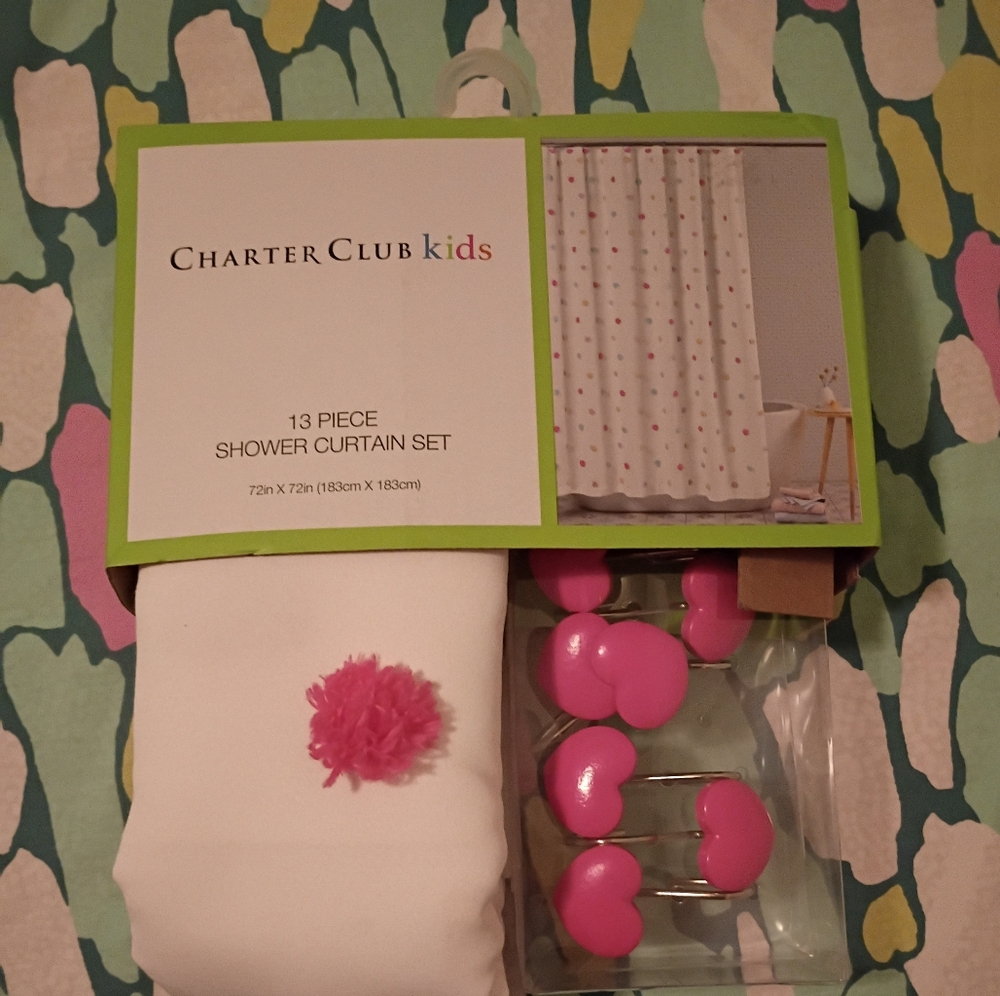 New Kids Pink Heart Shower Curtain Set